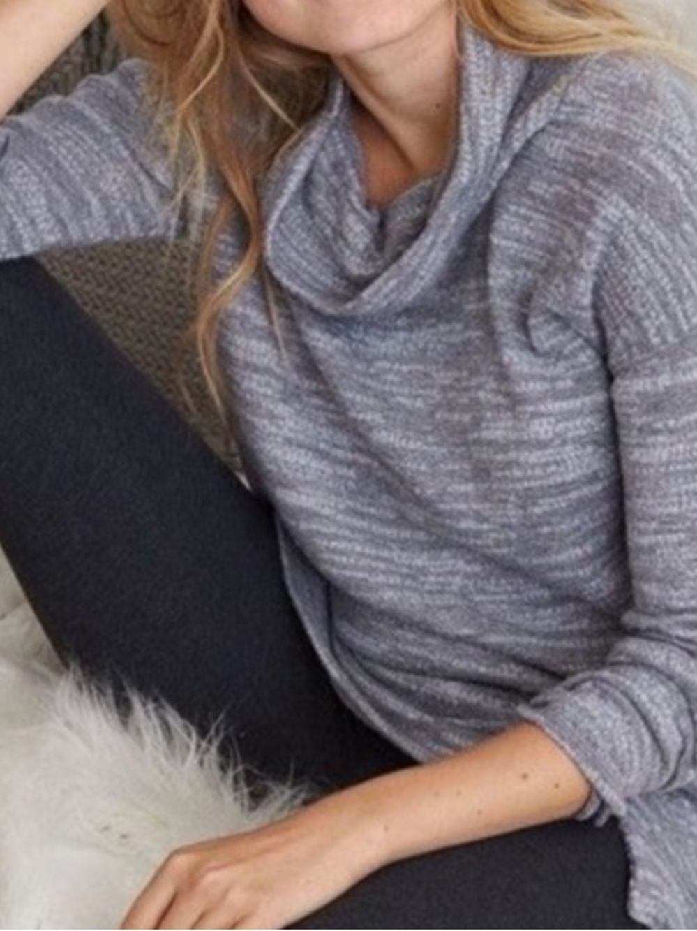 AERIE Heather Blue Cozy Cowl Neck Knit Sweater